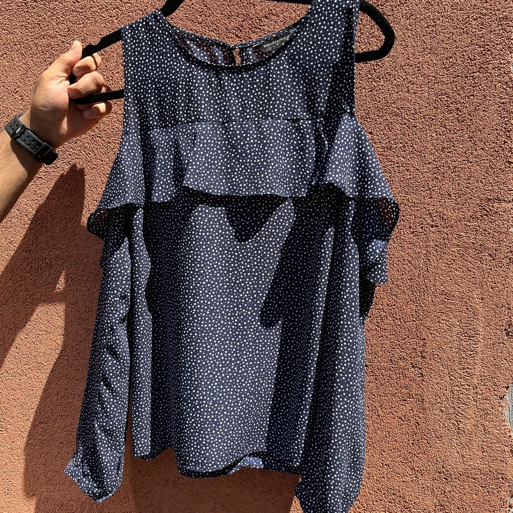 Banana Republic Navy Polka Dot Cold Shoulder Blouse | Summer Casual Top | Size M